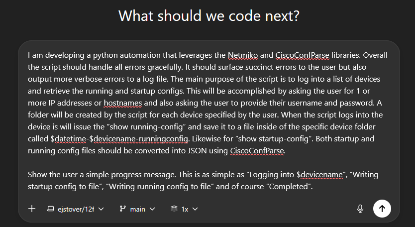 First prompt draft in Codex.