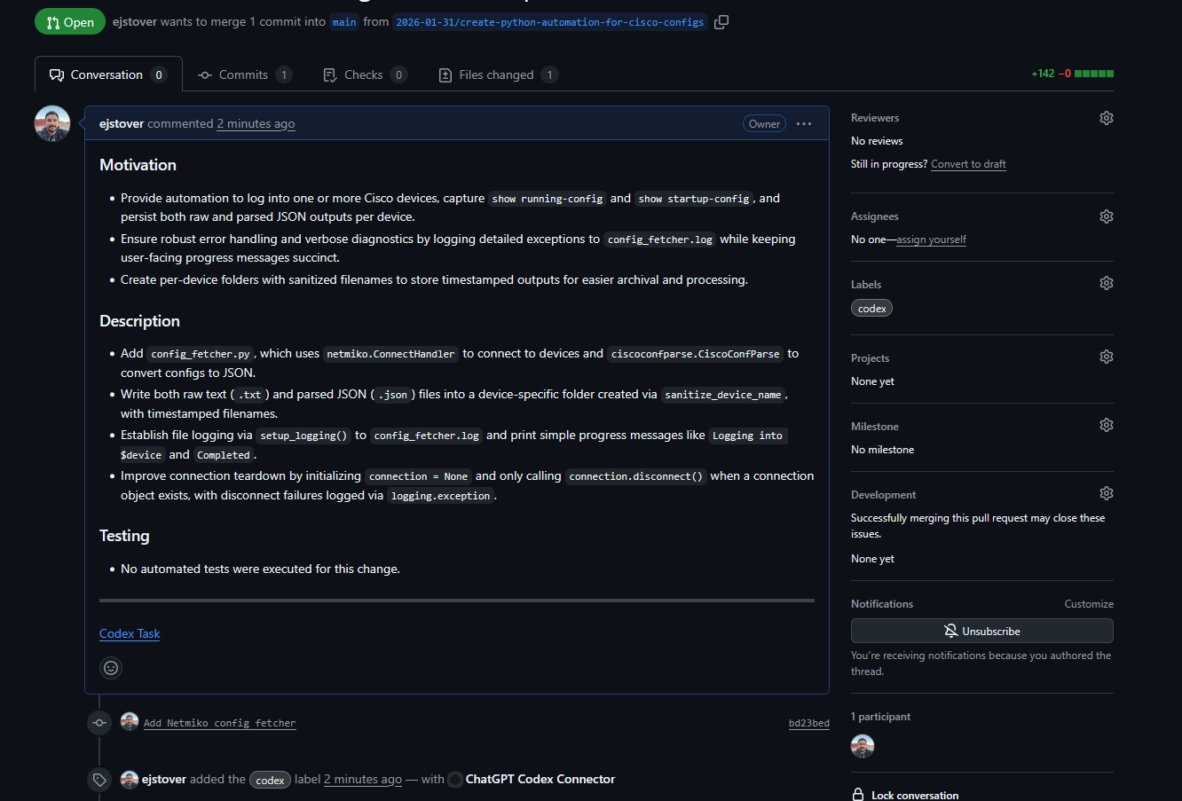 GitHub pull request generated by Codex.